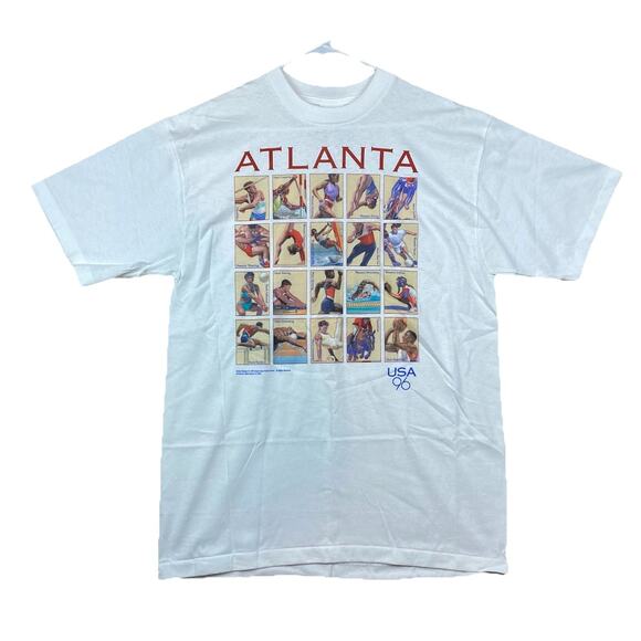 Vintage 1996 Atlanta Olympics USA USPS Stamp Sports T Shirt Large Made in USA - Picture 1 of 8